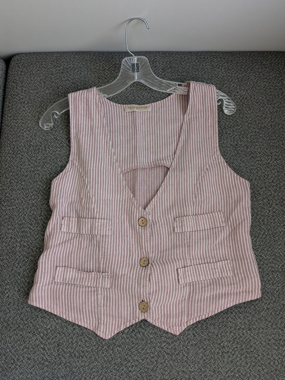 Talia Benson Italy designer linen striped button vest